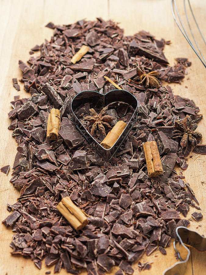 Candy Photograph - Shredded Dark Chocolate With Cinnamon And Star Anise by Sofya Bolotina