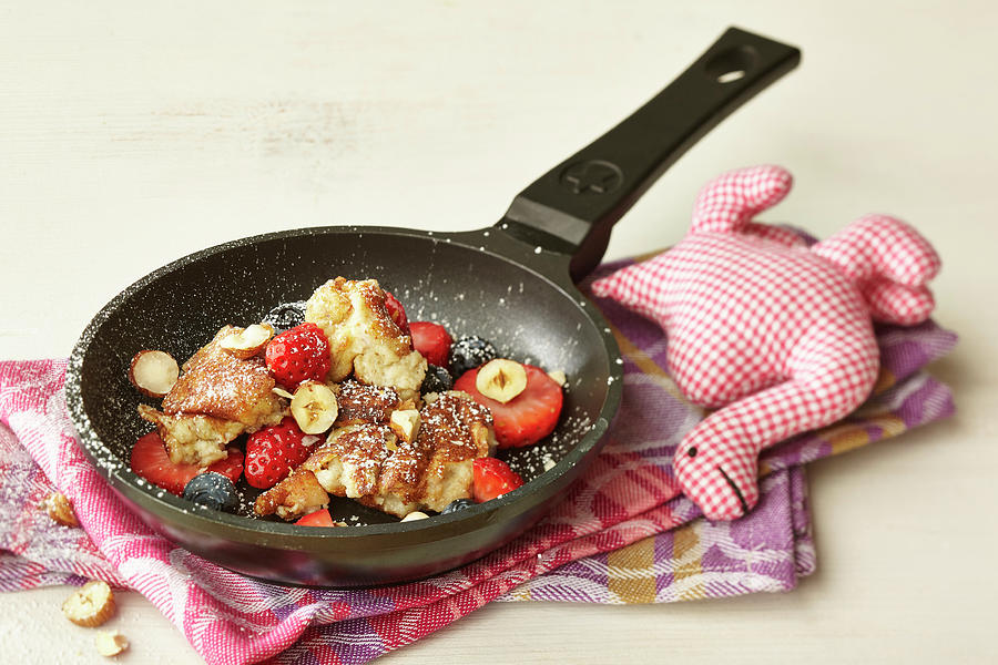 Shredded Hazelnut And Berry Pancakes In A Pan Photograph by Meike Bergmann