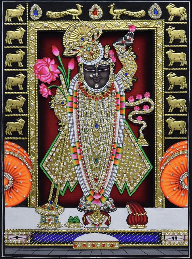 Shreenathji Shrinathji Chappan Bhog Cow hand wood painting gold leaf