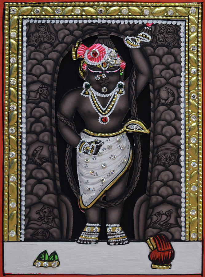 Mukund Arts Shreenathji Shrinathji Sehra Gold Leaf Extra Large Hand Wood  Painting with Frame, Multicolour : Amazon.in: Home & Kitchen