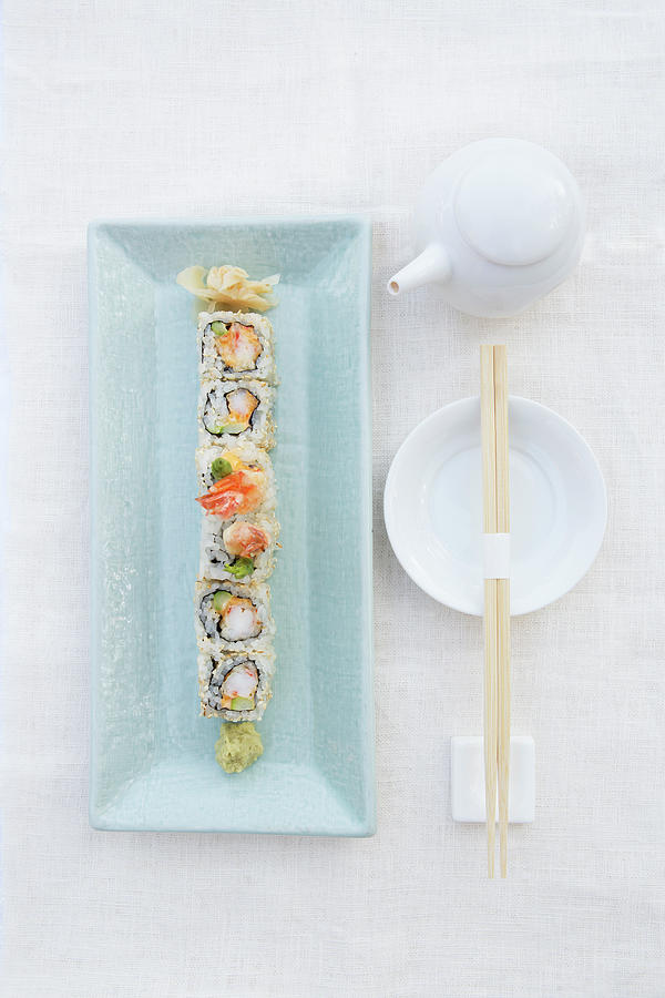 Shrimp And Asparagus Sushi Roll Photograph by Amelia Johnson