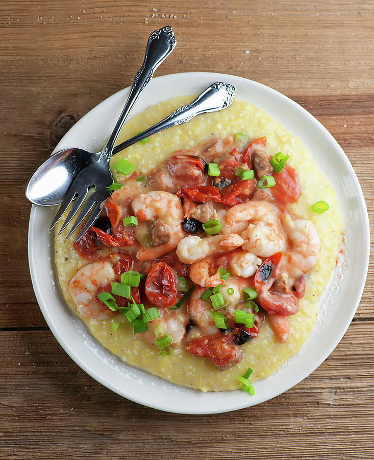 Shrimp And Sausage With Polenta Photograph by Framed Cooks Photography
