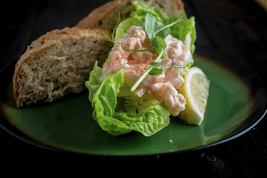 Shrimp Cocktail On Lettuce Leaves With Bread Photograph by Nitin Kapoor