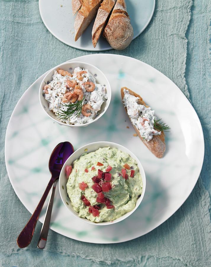 Shrimp Dip With Dill And A Wild Garlic Dip With Ham Photograph by Jan-peter Westermann