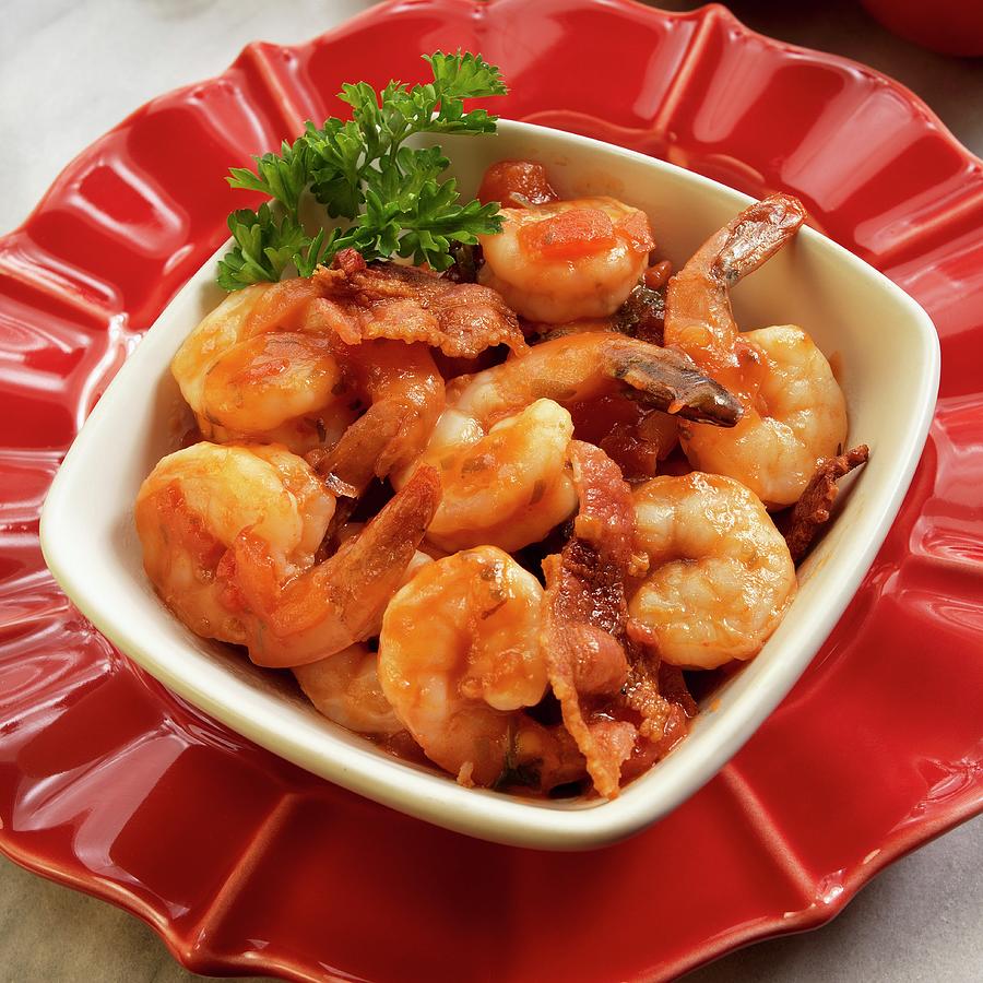 Shrimp In A Sherry Sauce With Bacon, Garlic, Olive Oil And Paprika Flakes Photograph by Paul Poplis