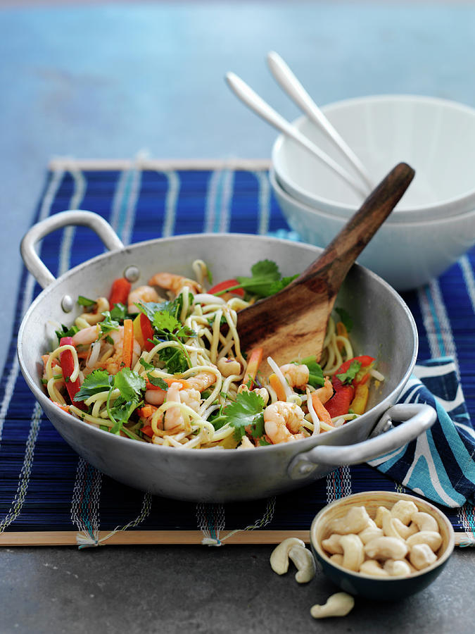 Shrimp Stir Fry With Noodles And Cashews asia Photograph by Gareth Morgans
