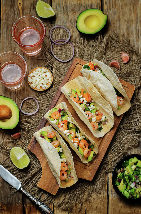Shrimp Tacos With Avocado Salsa Photograph by Natasha Arz