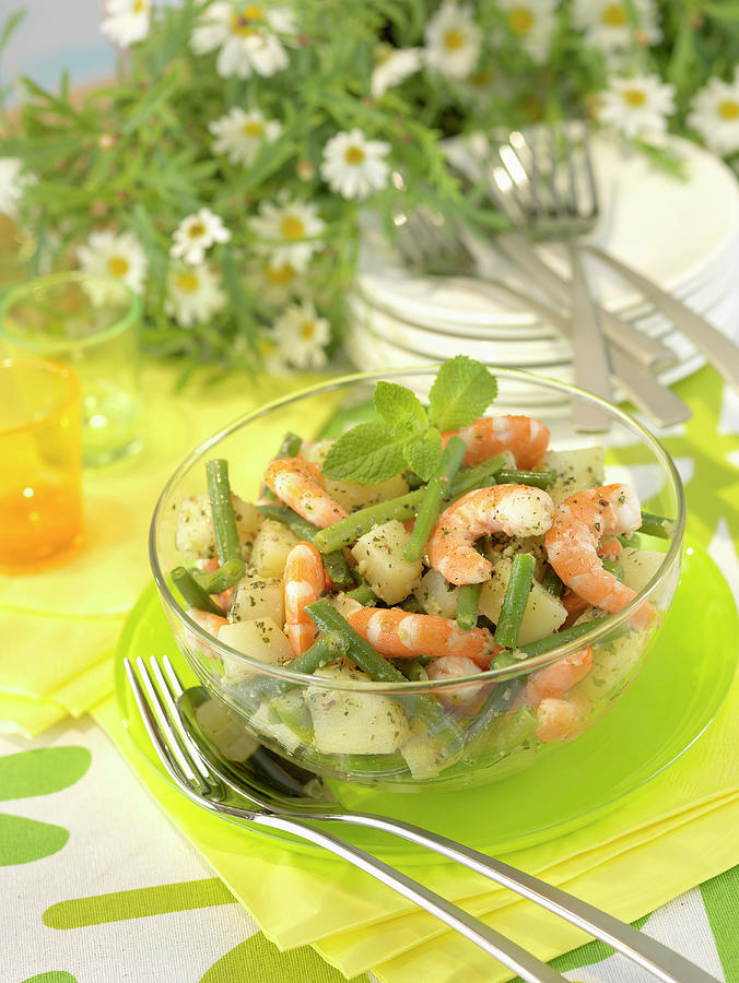 Shrimp,potato And Green Bean Salad With Mint Pistou Photograph by Rivire