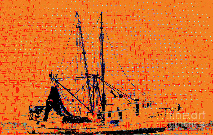 Shrimping Boat In Orange Photograph