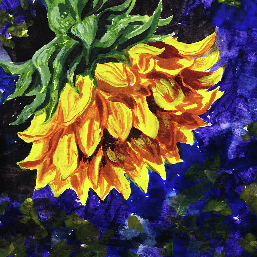 Shy Sunflower Floral Impressionism  Painting by Irina Sztukowski