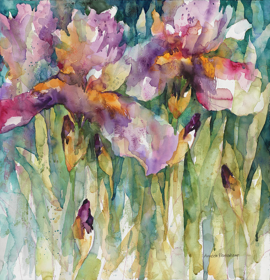 Purple Iris Painting - Siberian Iris by Annelein Beukenkamp