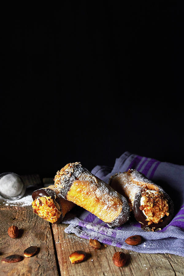 Sicilian Cannoli With Ricotta Filling And Chopped Almonds italy Photograph by Natasa Dangubic
