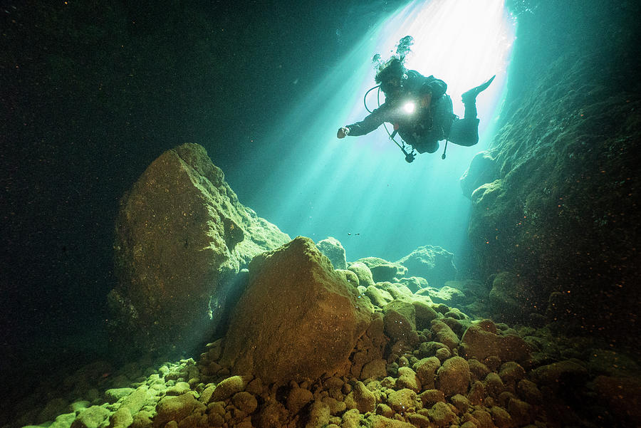 Sicily, Aeolian Islands, Diver, Italy Digital Art by Manfred Bortoli ...