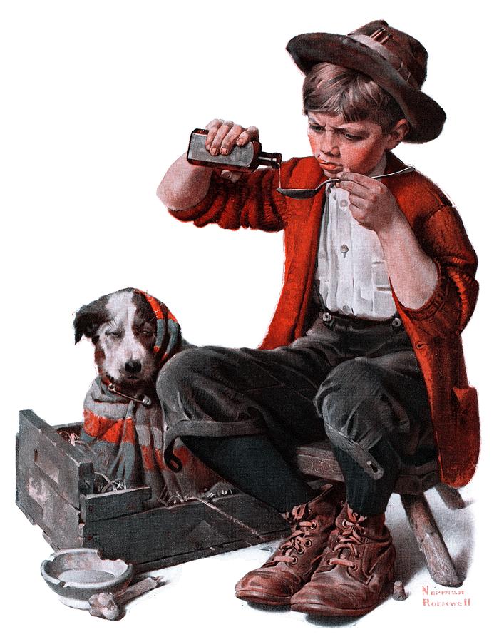 Dog Painting - Sick Puppy by Norman Rockwell