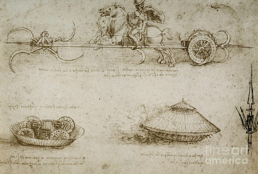 The Da Vinci Code Drawing - Sickle tank by Leonardo Da Vinci