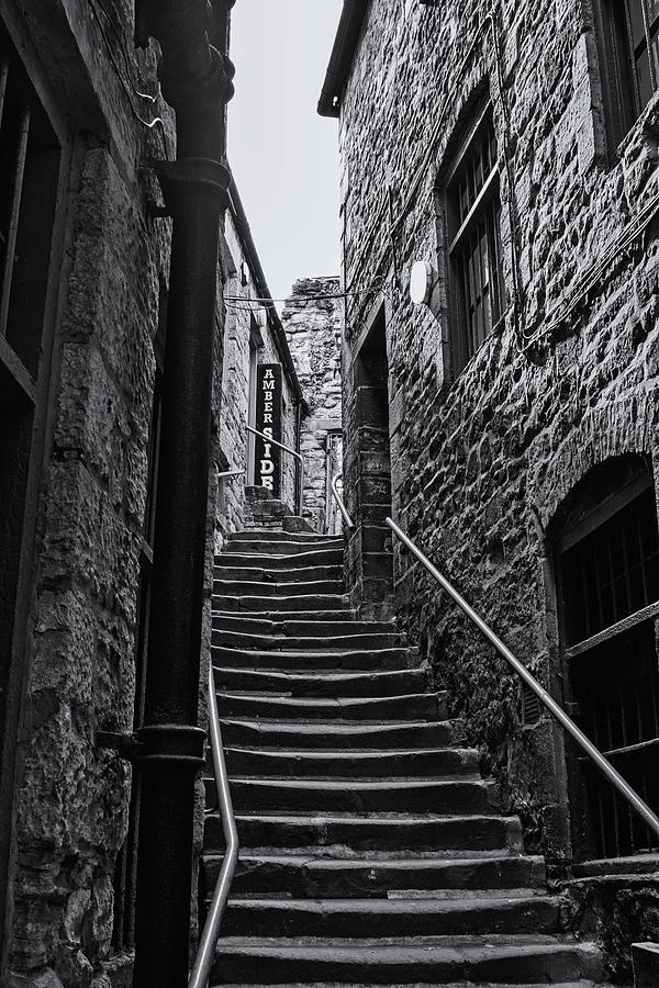 Side Street Steps Monochrome Photograph