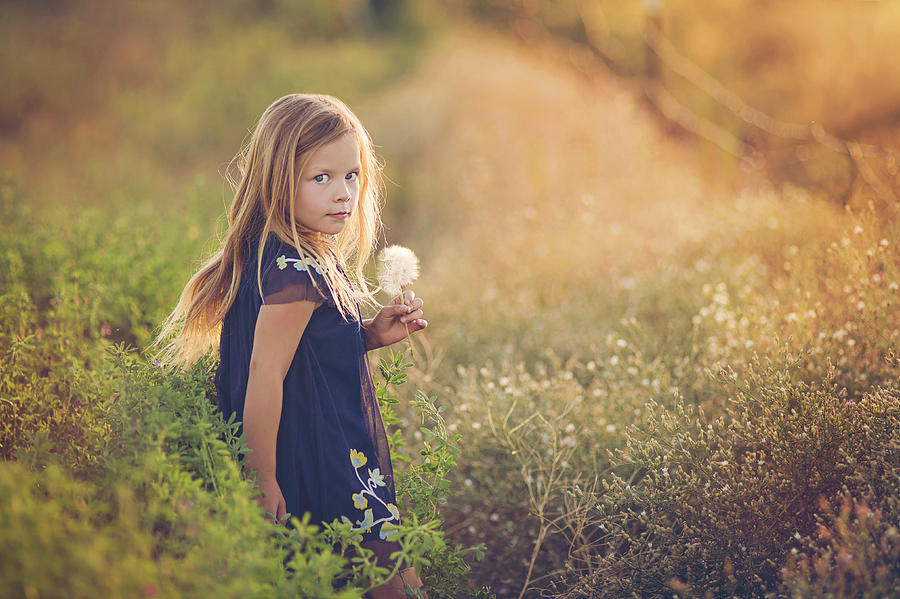 Side View Portrait Of Girl Holding Dandelion While Standing Amidst ...