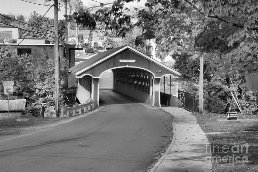Sidewalk To The Thompson Covered Bridge Black And White Photograph by Adam Jewell