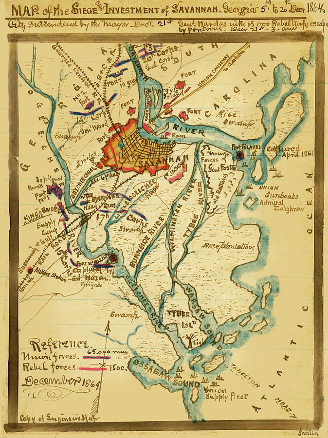 Siege and investment of Savannah, Georgia Painting by Robert Knox Sneden Siege and investment of Savannah, Georgia Painting by Robert Knox Sneden