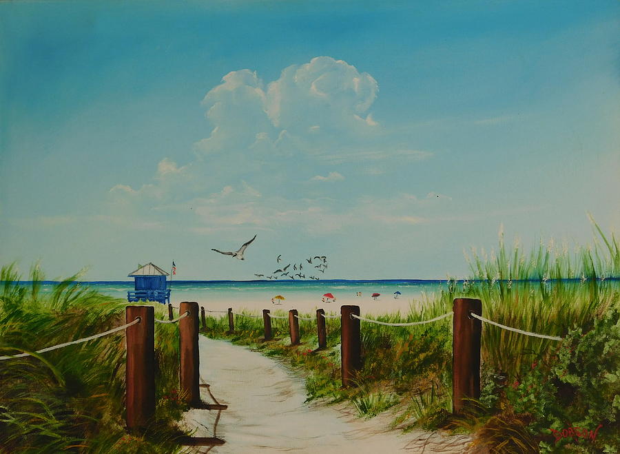 Siesta Key Painting - Siesta Key Beach Path To Blue Lifeguard Stand by Lloyd Dobson