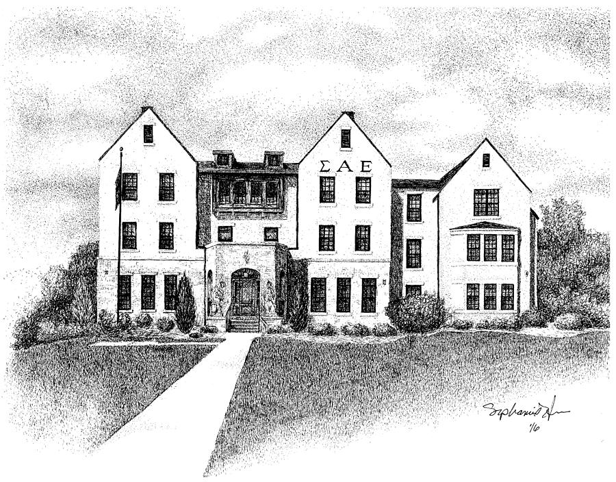 Indiana University Drawing - Sigma Alpha Epsilon Fraternity House, Indiana University, Bloomington, Indiana by Stephanie Huber
