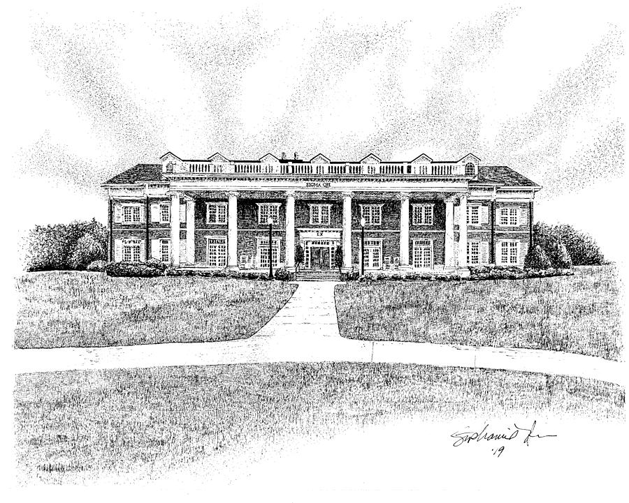 Sigma Chi Fraternity, The University of Alabama Drawing by Stephanie Huber