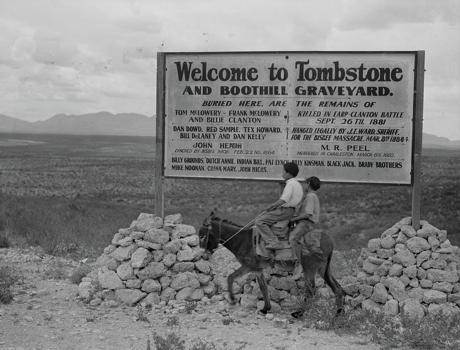 Donkey Photograph - Sign Entering Tombstone, Arizona, 1937 by Dorothea Lange