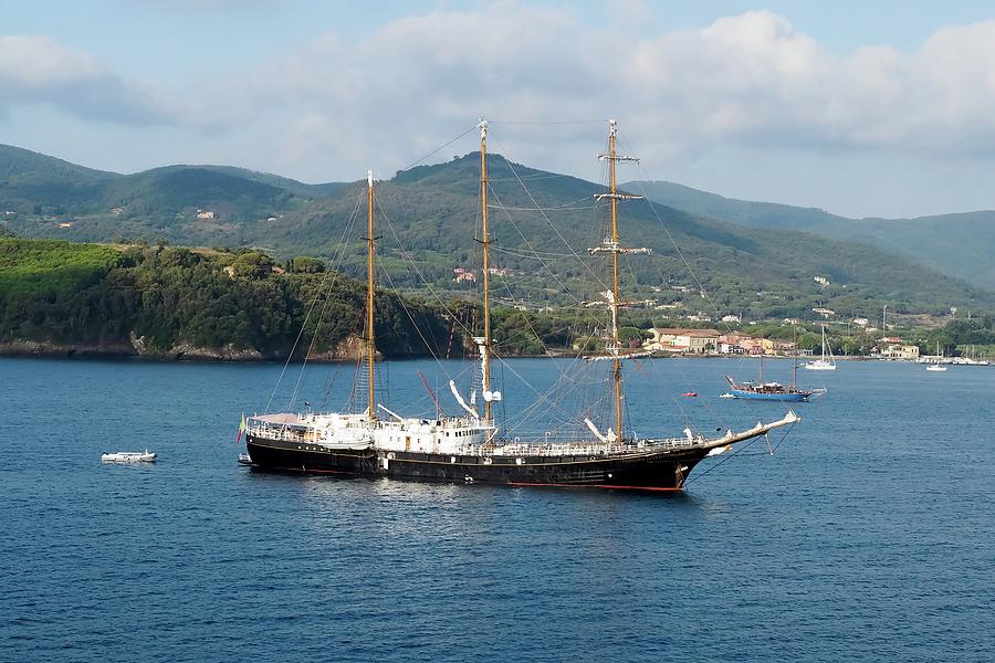 Signora del Vento, anchored at Portoferraio, Elba Photograph by James Lamb Photo