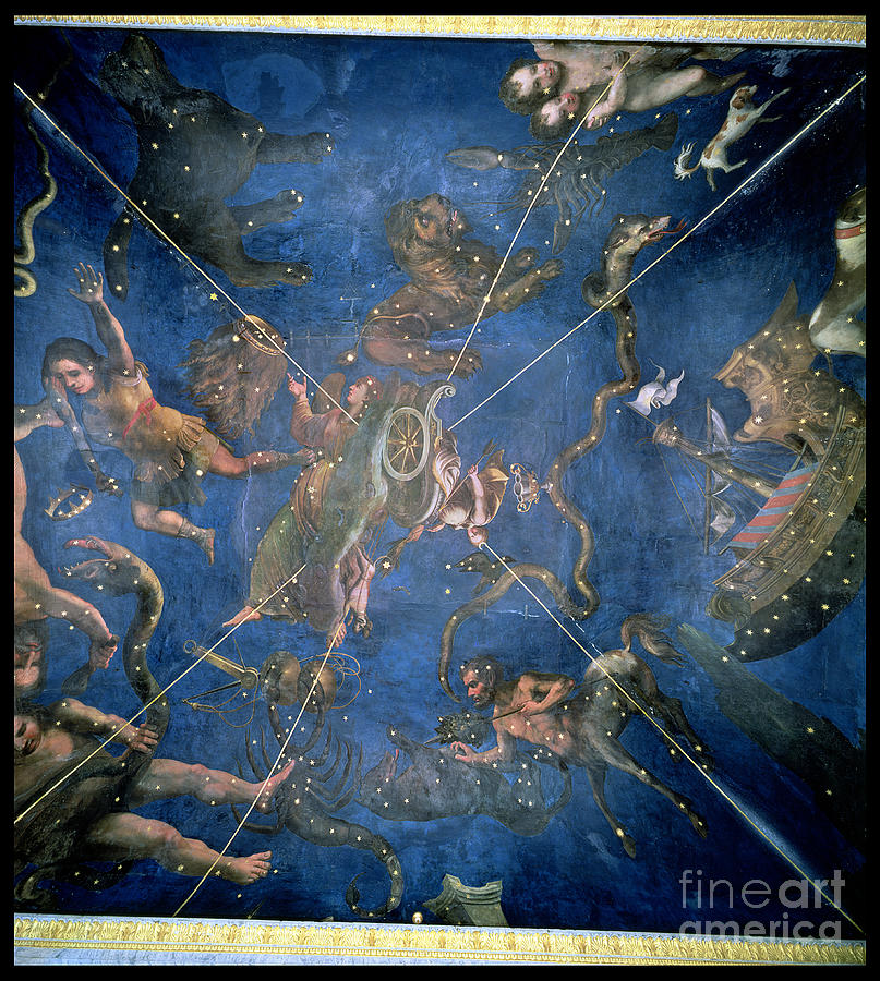 Snake Painting - Signs Of The Zodiac, Detail From The Ceiling Of The Sala Dello Zodiaco, 1579 by Lorenzo The Younger Costa