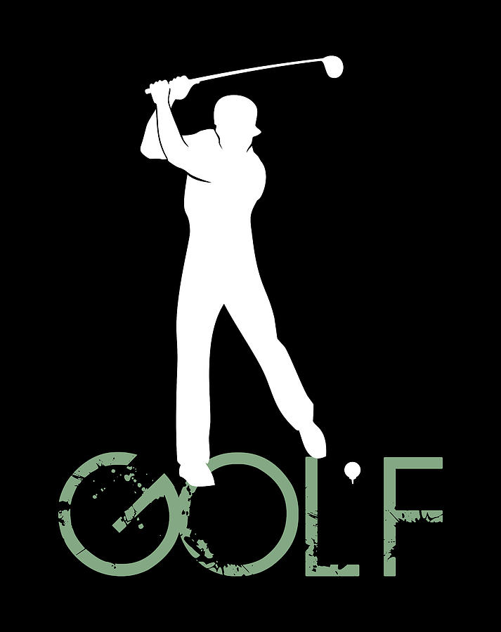 Silhouette of a man playing golf in white on black background Drawing ...