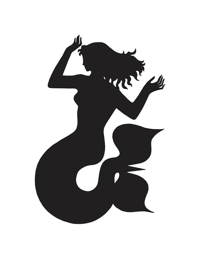 Black And White Drawing - Silhouette of a Mermaid by CSA Images
