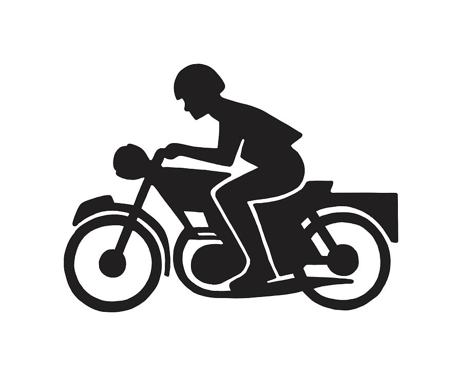 man on motorcycle clipart black and white