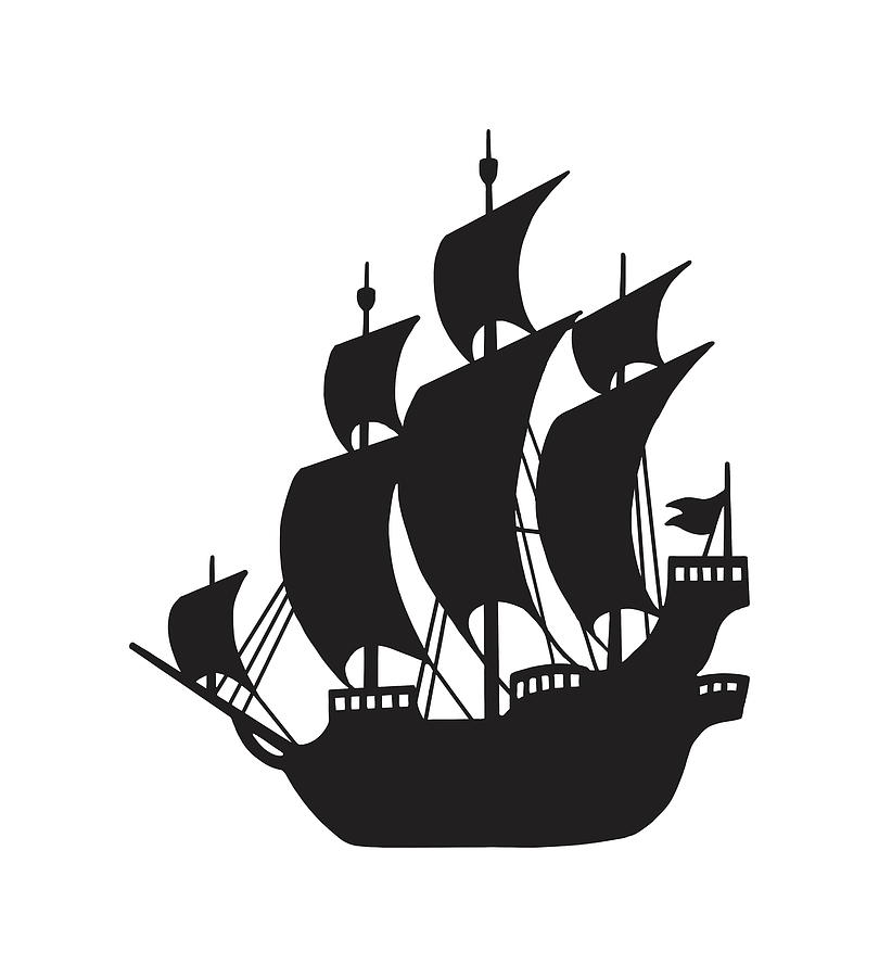 Silhouette of a Pirate Ship Drawing by CSA Images | Pixels