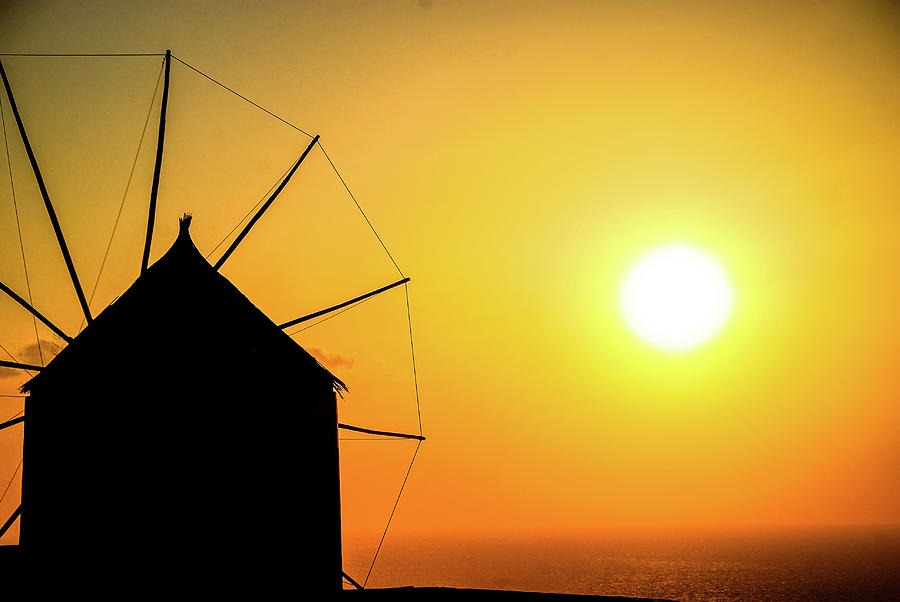 Silhouette of a Santorini Windmill Photograph by Tito Slack