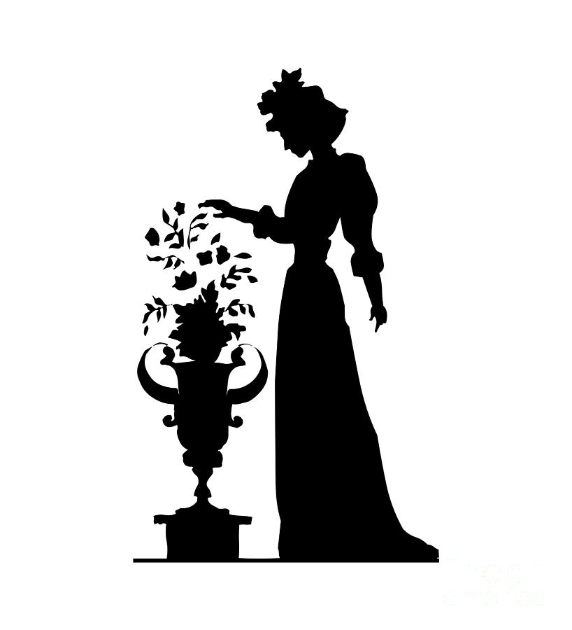 Silhouette of a Victorian Woman and Flowers Digital Art by Rose Santuci-Sofranko