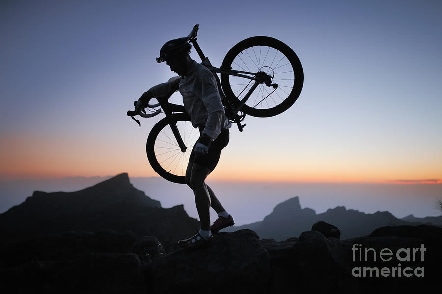 Silhouette Of Cyclist With Bicycle Photograph by Stanislaw Pytel