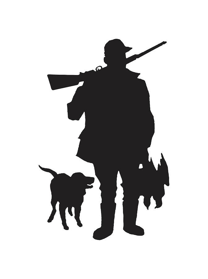 Silhouette of Hunter with Dog Drawing by CSA Images - Fine Art America