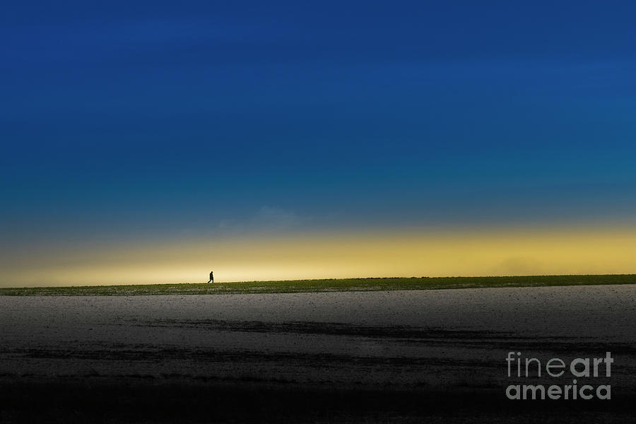 Sunset Photograph - Silhouette Of Man At Horizon by Westend61
