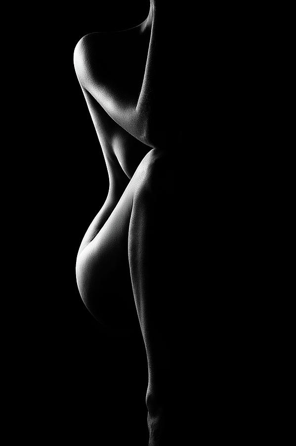 Silhouette Of Nude Woman In Bw Photograph