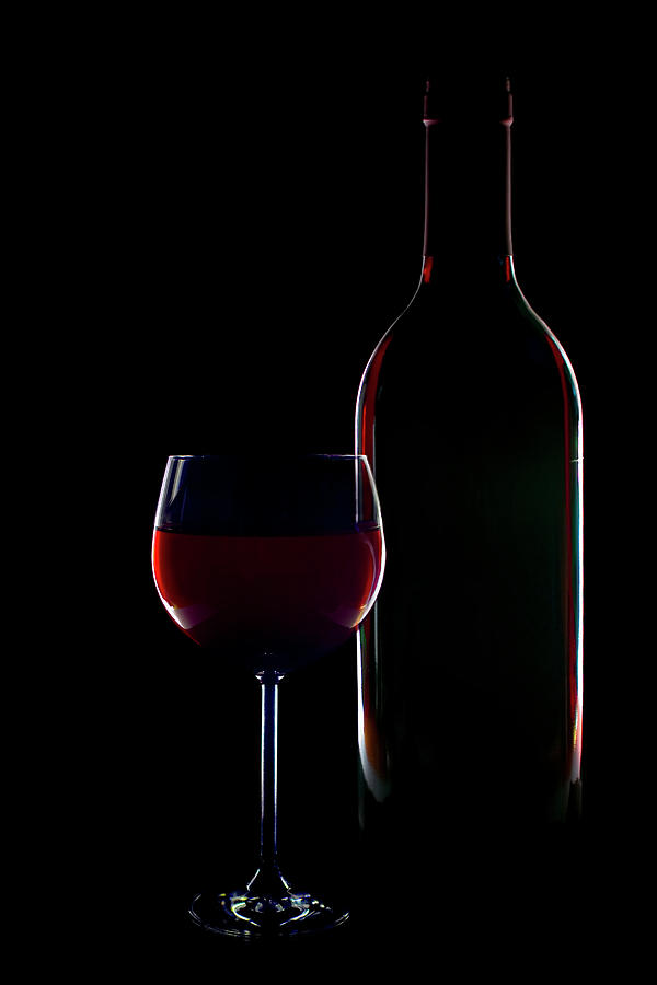 Grape Photograph - Silhouette Of Red Wine Bottle And Glas by Lightpix