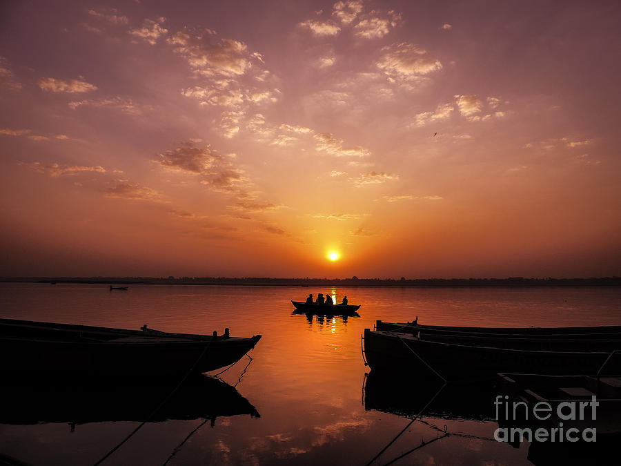 Silhouette Of Sailing Boat On Ganges Photograph by Shivam Dwivedi