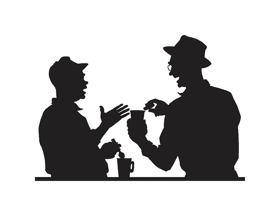 Silhouette of Two Men Talking Drawing by CSA Images - Fine Art America