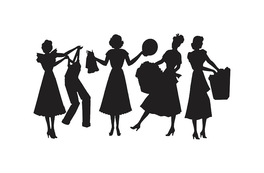 Silhouette of Women Doing Chores Drawing by CSA Images - Fine Art America