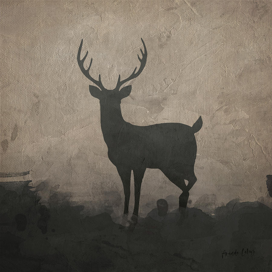 Wildlife Mixed Media - Silhouette Stag I by Amanda Jane