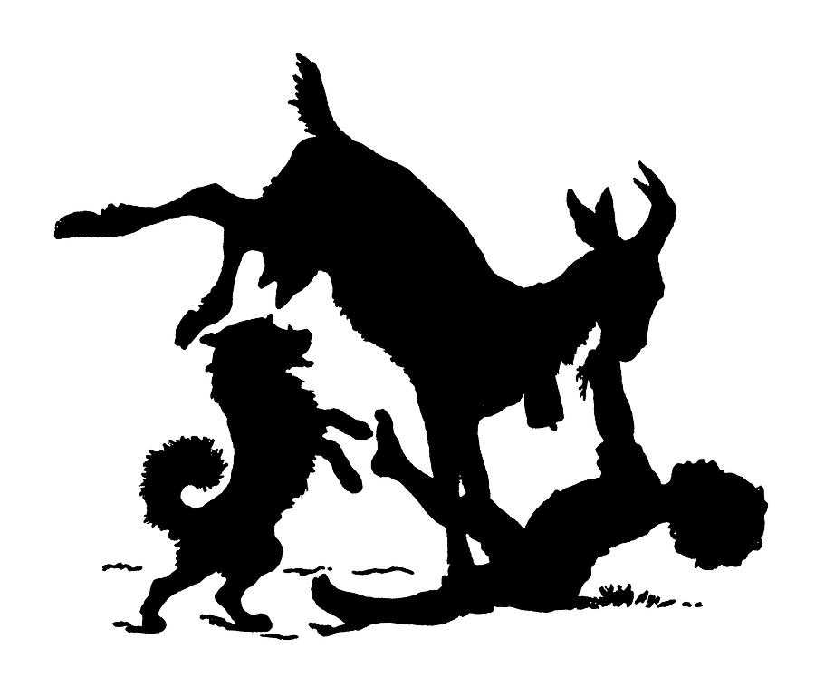 Paul Konewka Drawing - Silhouette With A Boy, Goat And A Dog By Paul Konewka by Paul Konewka