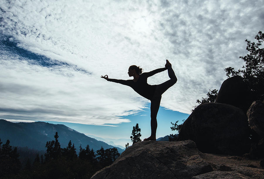 Sequoia National Park Photograph - Silhouetted Female Practices Yoga, Sequoia National Park, California by Cavan Images