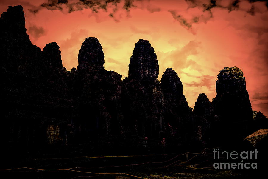 Silhouettes Angkor Thom Cambodia  Digital Art by Chuck Kuhn
