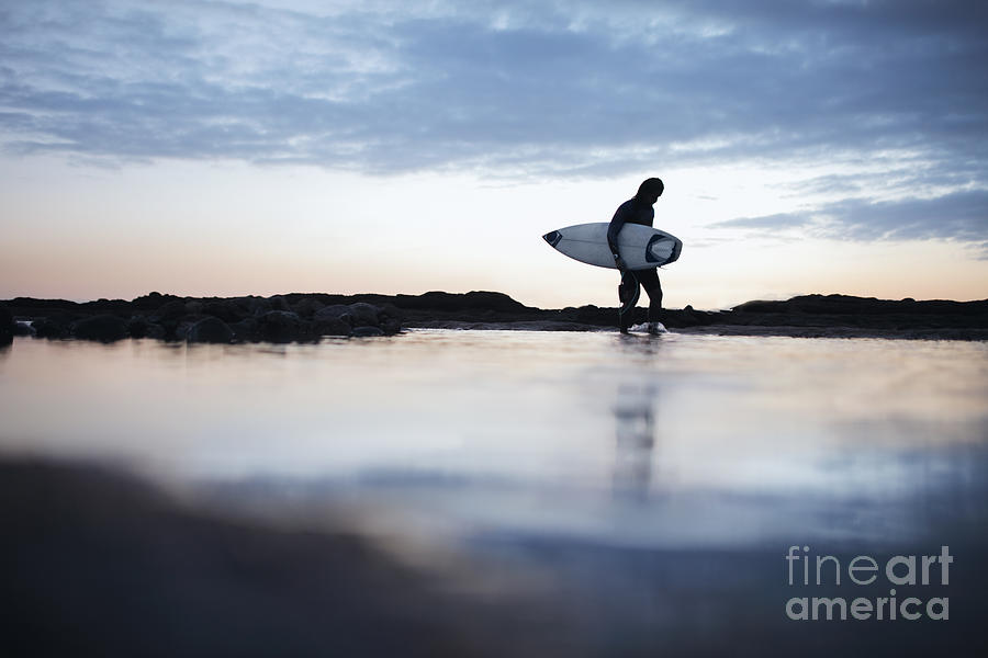 Silhoutte Of Surfer Against Dark Sky Photograph by Stanislaw Pytel