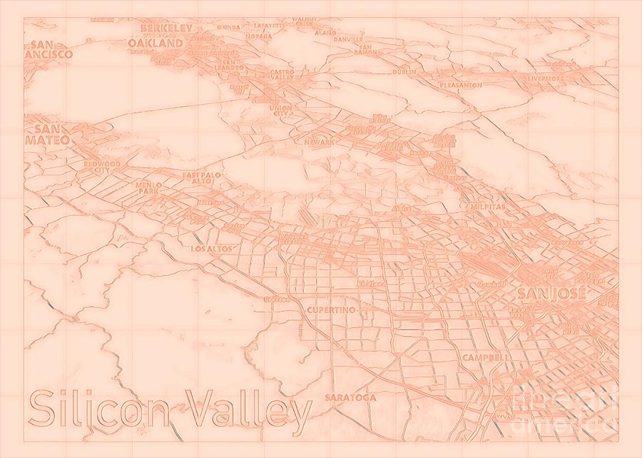 Silicon Valley Blueprint Map alt Digital Art by HELGE Art Gallery