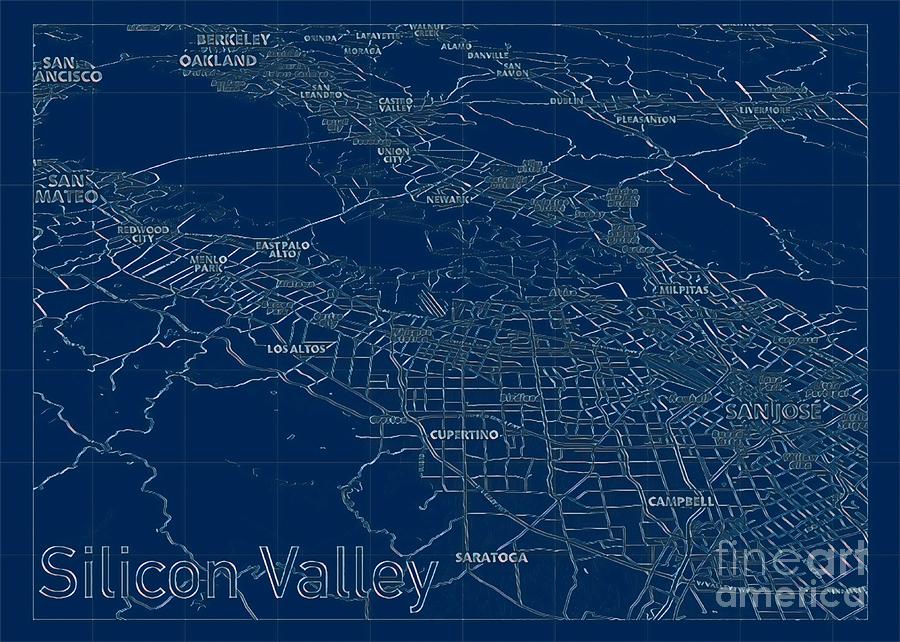 Silicon Valley Blueprint Map Digital Art by HELGE Art Gallery